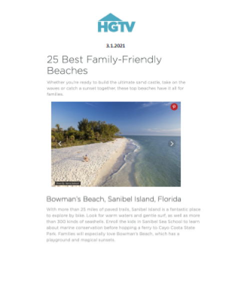 HGTV 25 Best Family-Friendly Beaches article